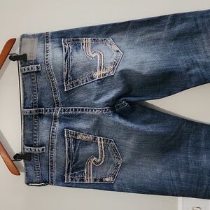 Mens Silver Zac Boot Cut Jeans sz 36x32 stretch cotton denim